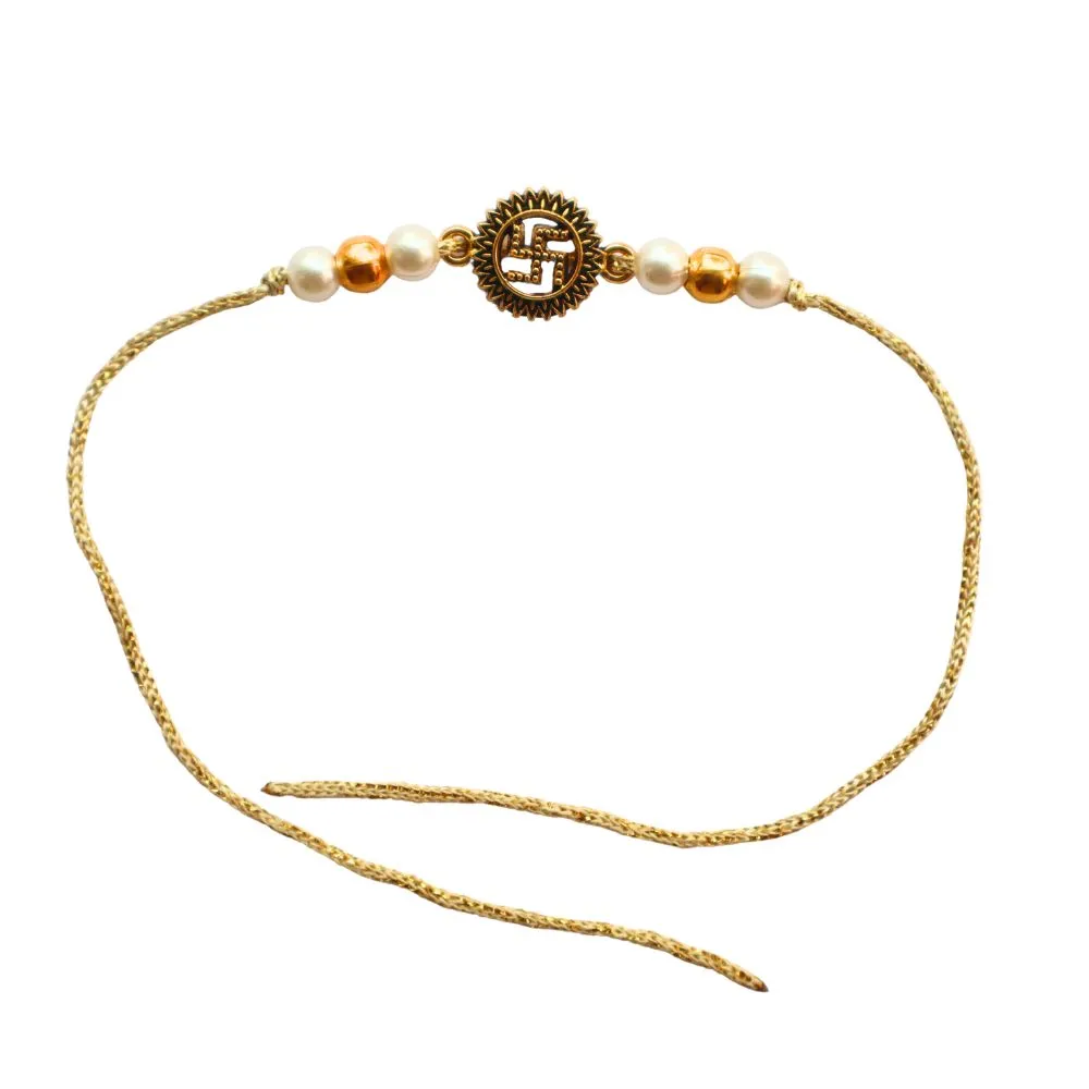 Swastik metal rakhi with Gold thread